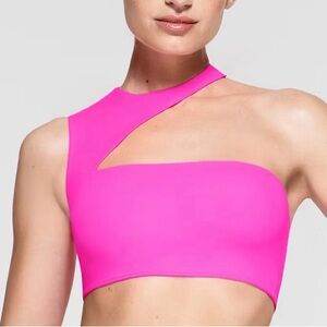 Women’s One-Shoulder Cutout Crop Top - Hot Pink